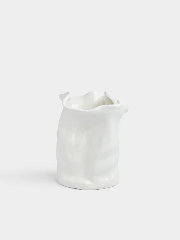 Гүл вазасы, 20 см, керамика, сүт түстес, Мыжылған әсер, Crumple, image-2