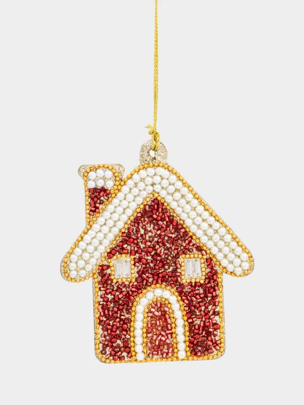 Шырша ойыншығы, 10 см, моншақ/ағаш, қызыл және алтын, Үй, Beads figure, image-0