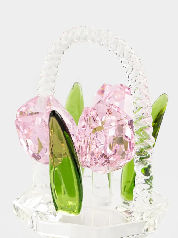 Статуэтка, 9 см, кристальное стекло, розовая, Тюльпаны в корзинке, Tulip garden, image-3