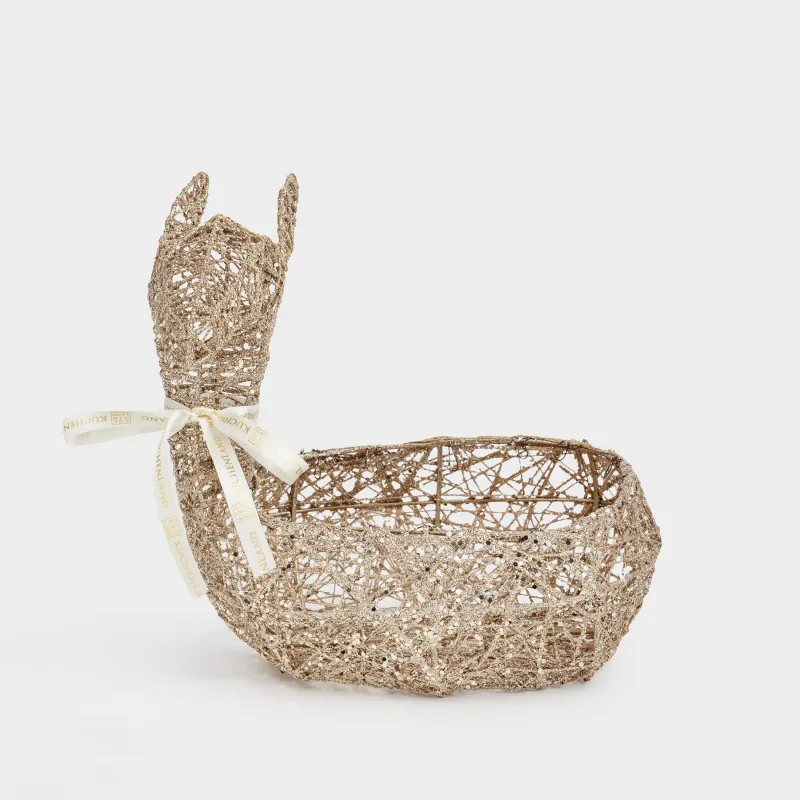 Сәндік себеті, 30х24 см, металл, шампан, Бантигі бар бұғы, Deer sparks