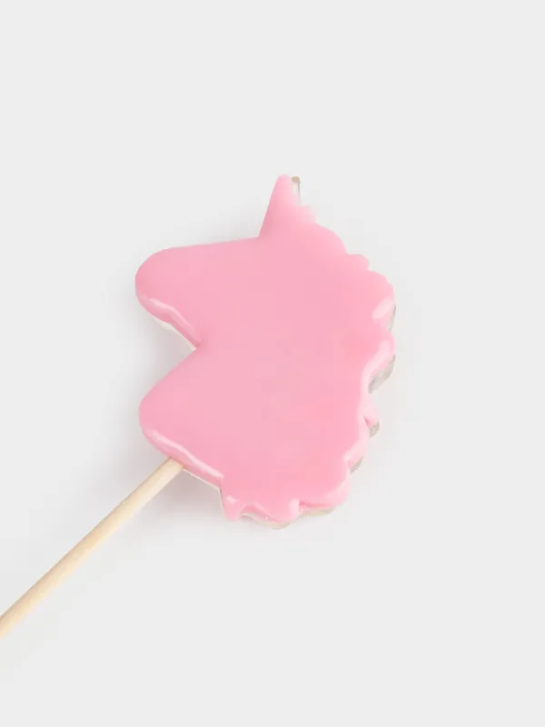 Мұз кәмпит, 30 гр, сылдырмақ, таяқшада, изомальт, қызғылт, Бір мүйізді, Unicorn, image-3