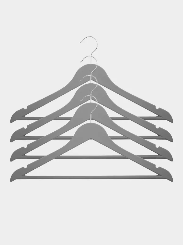 Вешалка-плечики, 44 см, 4 шт, пластик с покрытием, серая, Fun house, image-0