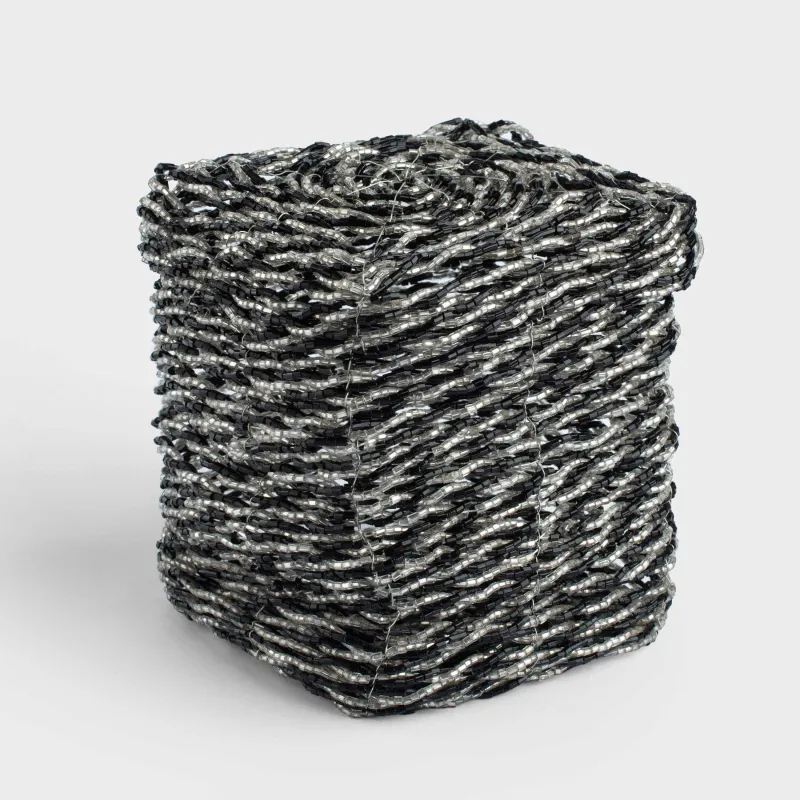 Қобдиша, 10х10 см, моншақ, қара-күміс, Shiny beads, image-1