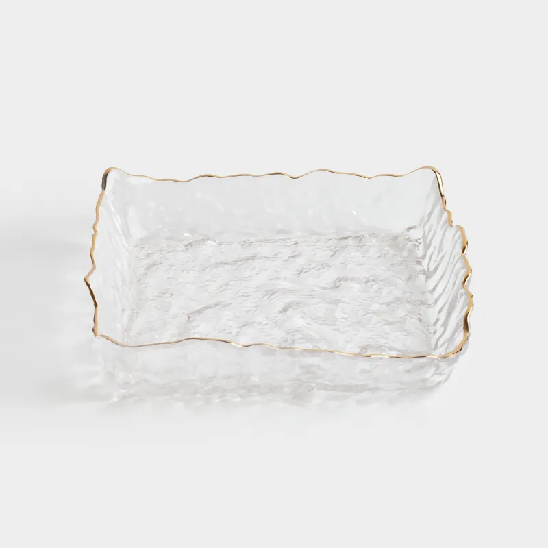 Ыдыс, 15х15 см, шыны, шаршы, алтын жиегі бар, Nautilus gold