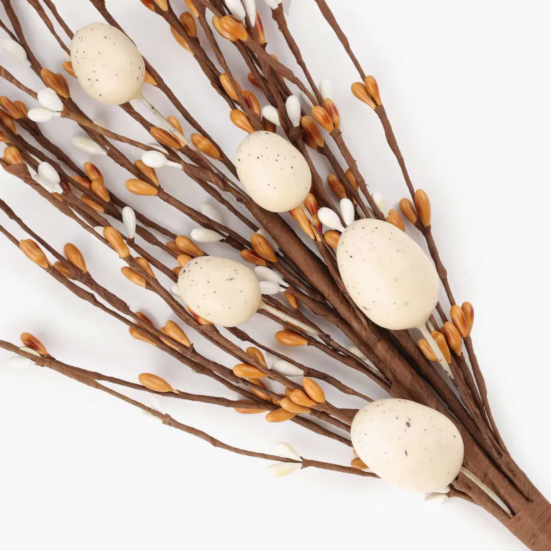 Сәндік бұтақ, 45 см, пластик / қағаз, АҚ және сары жидектер, Easter gold decor, image-2