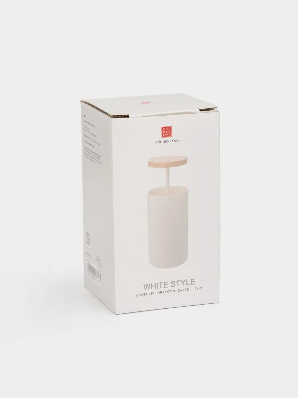 Құлақ таяқшаларына арналған контейнер, 12 см, пластик/ағаш, ақ, White style, image-4