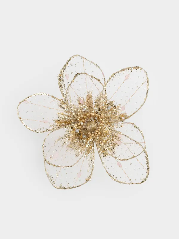 Сәндік әшекей, 18 см, қыстырғышта, полиэстер/пенопласт, алтын, Гүл, Figure sparkle, image-1