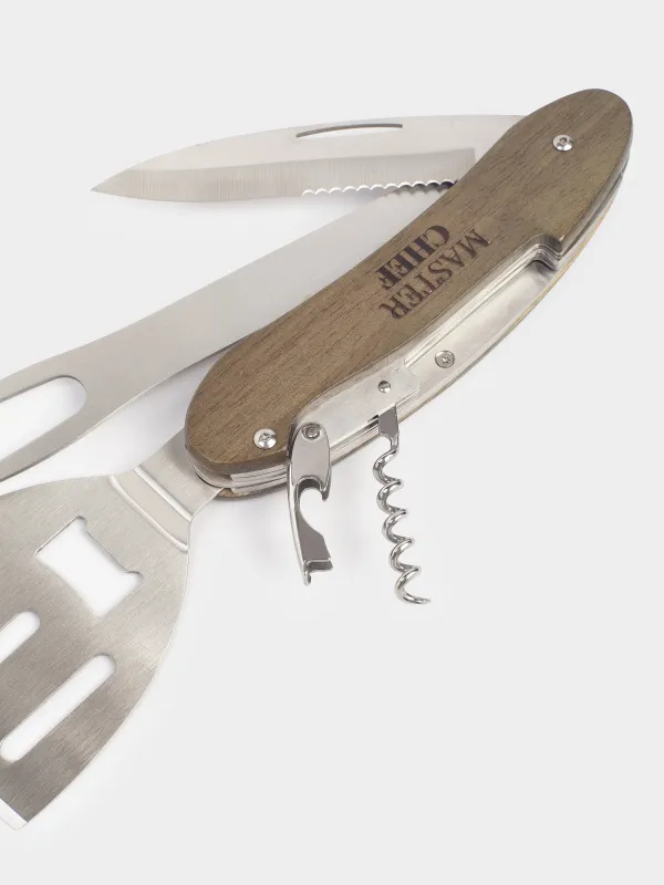 Барбекюге арналған көп құрал, 5-тен 1-ге дейін, 42 см, жиналмалы, болат / ағаш, BBQ, image-3