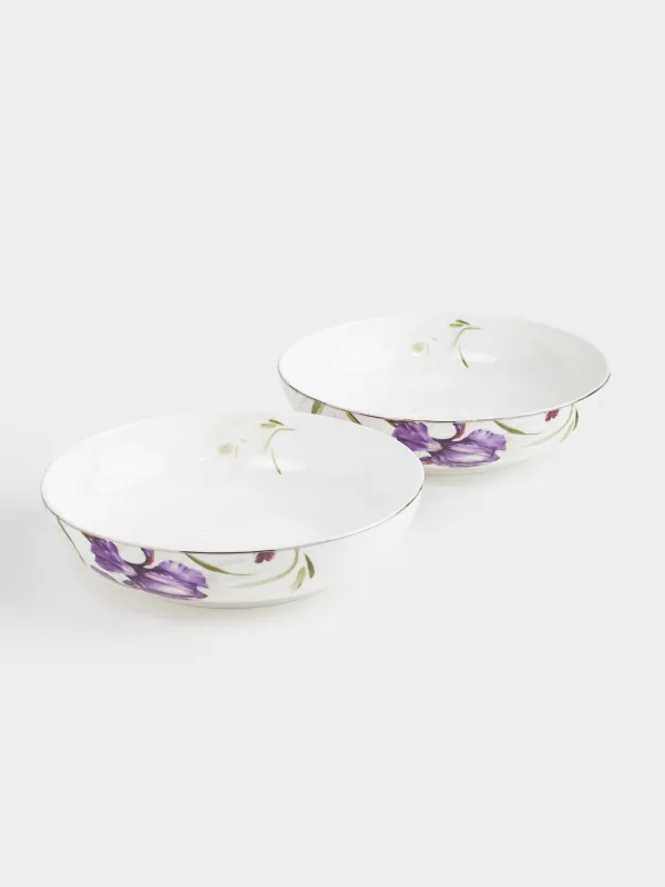 Сорпа тәрелкесі, 20х5 см, 2 дана, фарфор F, күміс жиегі бар, Құртқашаш, Antarctica Flowers, image-1