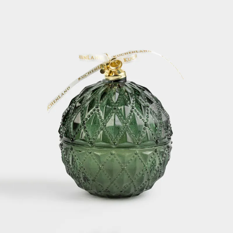 Хош иісті шам, 8х9 см, шам ұстағышта, қақпағы бар, шыны, жасыл, Хош иіс, Christmas traditions