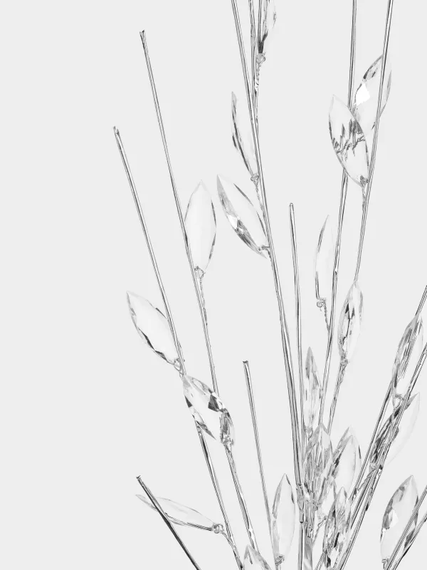 Ветка декоративная, 60 см, акрил/бумага, Серебристые кристальные листья, Crystal decor, image-3