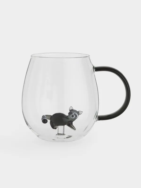 Кружка, 440 мл, стекло Б, черная ручка, Енот, Shape, image-0