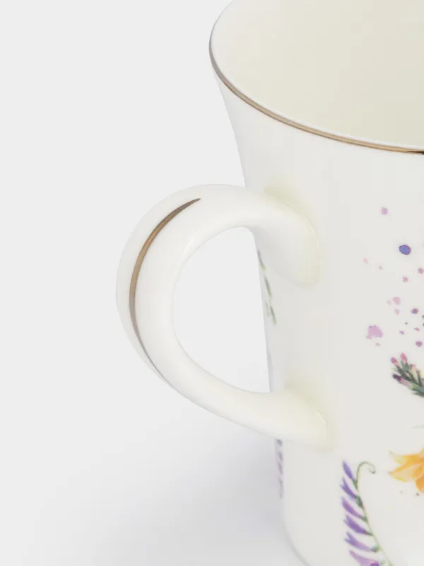 Кружка, 490 мл, фарфор F, белая, с серебристым кантом, Полевые цветы, Meadow, image-3