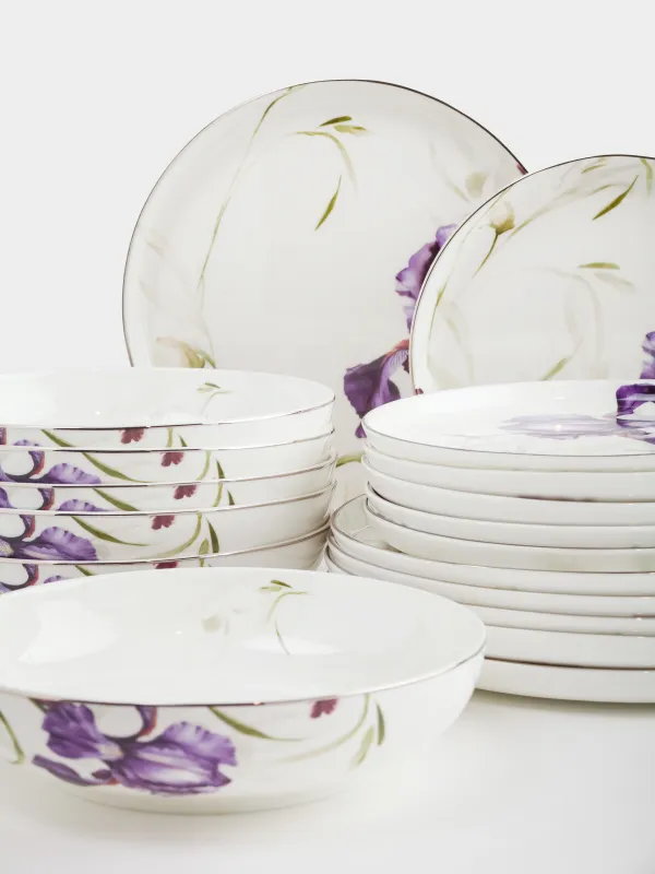 Сервиз обеденный, 6 перс, 19 пр, фарфор F, с серебристым кантом, Ирис, Antarctica Flowers, image-1