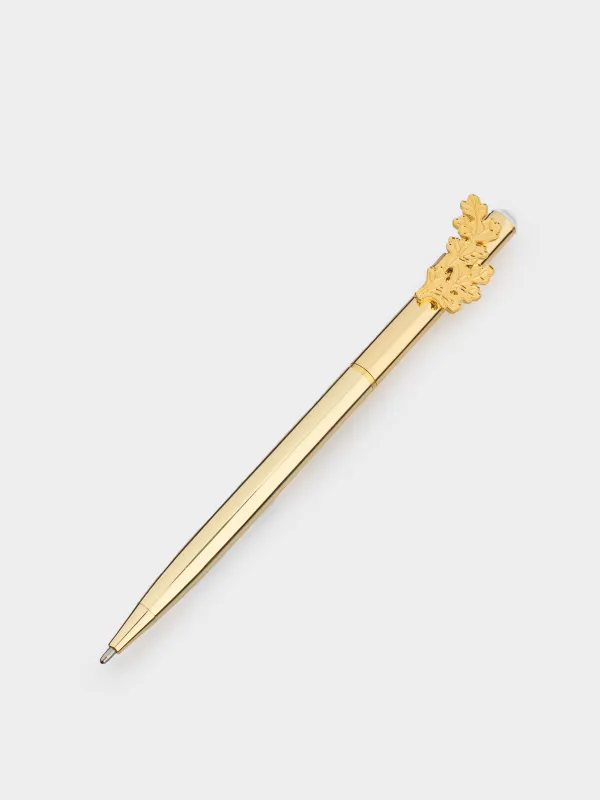 Ручка шариковая, 15 см, с фигуркой, сталь, золотистая, Листья, Draw figure, image-1
