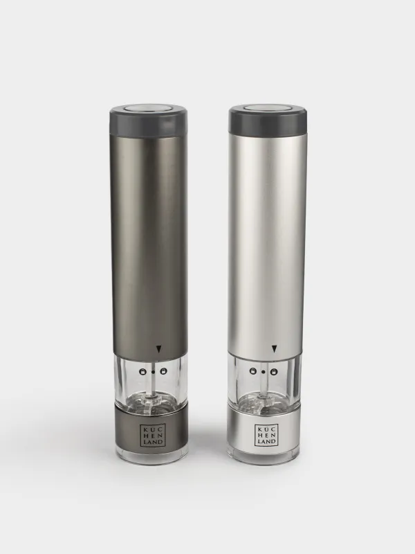 Мельница для специй, 22 см, 2 шт, электрическая, металл/пластик, LED B, серая, Piquant, image-1