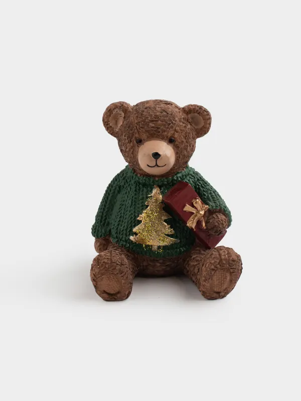 Мүсінше, 10 см, полирезин, қоңыр, Шарф таққан қонжық, Figure christmas, image-0