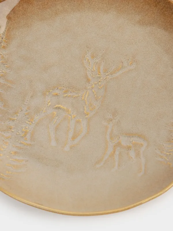 Түскі ас тәрелкесі, 27 см, керамика, жасыл, Бұтақтардағы шырша бүршіктері, Snowy forest, image-3