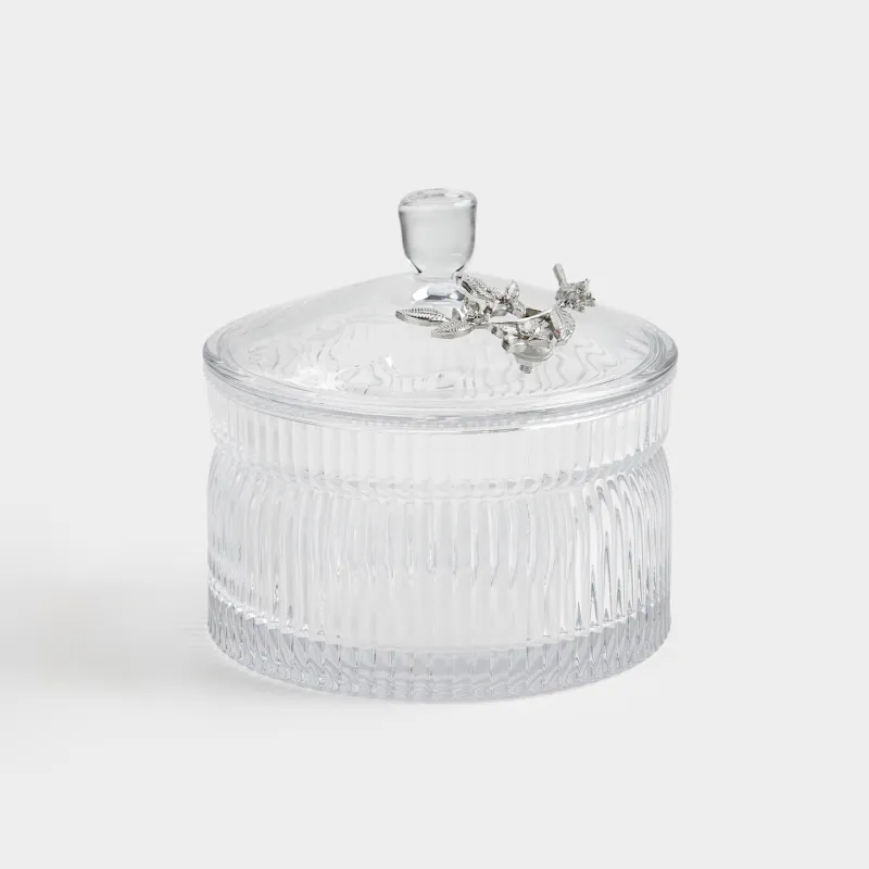 Сақтау ыдысы, 12,5х12 см, 600 мл, шыны Р/металл, Күміс гүлдер, Ribby silver