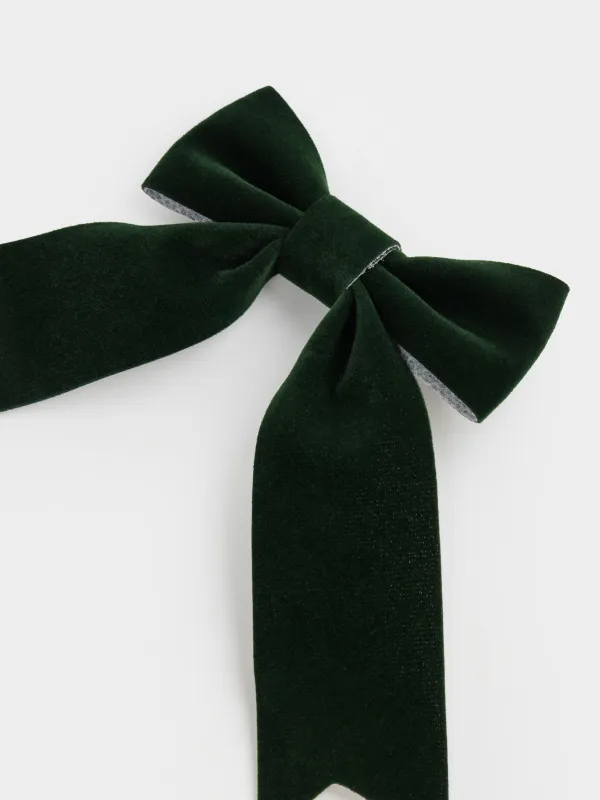 Украшение декоративное, 10 см, на клипсе, полиэстер, зеленое, Бант, Bow velvet, image-2