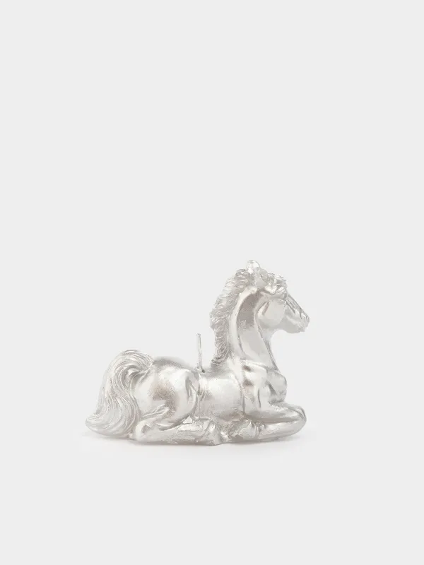 Свеча, 9x7 см, с блестками, серебристая, Лошадь, Horse silver, image-2