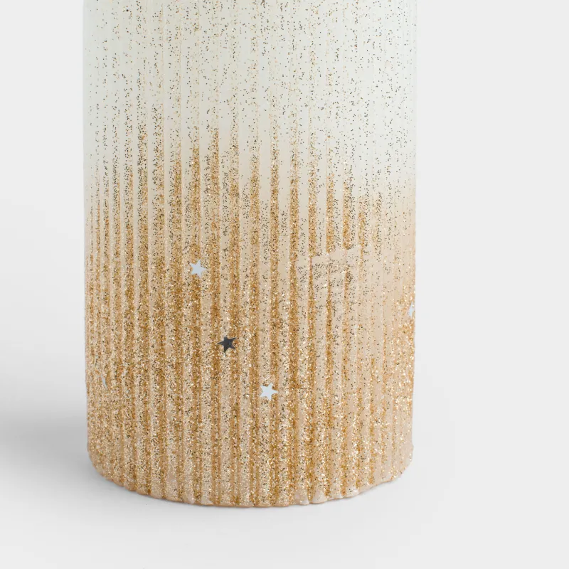 Свеча, 15 см, цилиндрическая, с блестками, молочно-золотистая, Ribbed candle, image-1