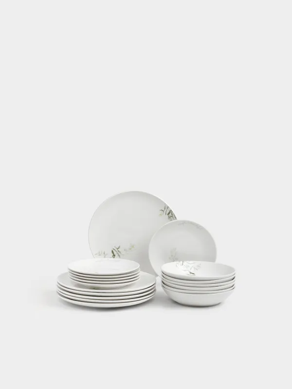 Сервиз обеденный, 6 перс, 18 пр, фарфор P, белый, Цветы и листья, Rareness flower, image-0