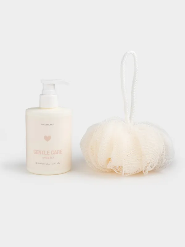 Набор косметический, гель для душа/мочалка для тела, White tea, Gentle care, image-0