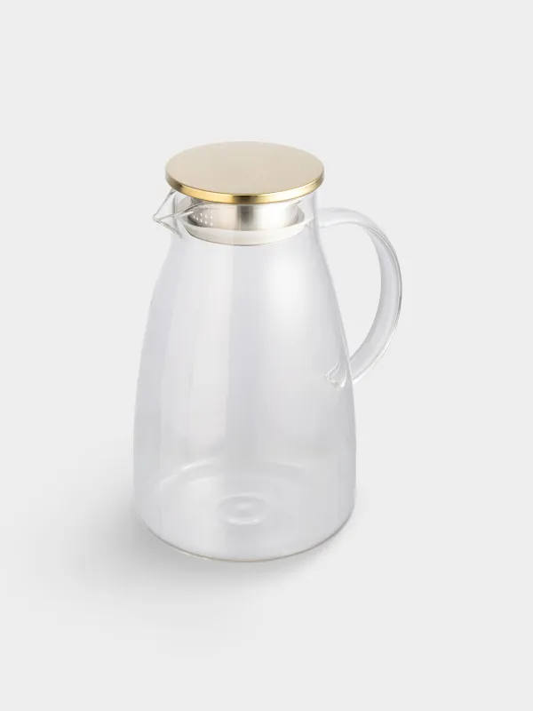 Кувшин, 2 л, с крышкой-фильтром, стекло Б/сталь, золотистый, Classic gold, image-1
