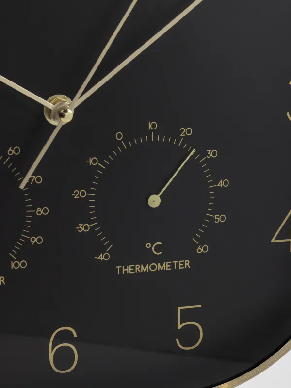 Қабырға сағаты, 30 см, термометрі мен гигрометрі бар, металл/шыны, қара, Dial, image-3