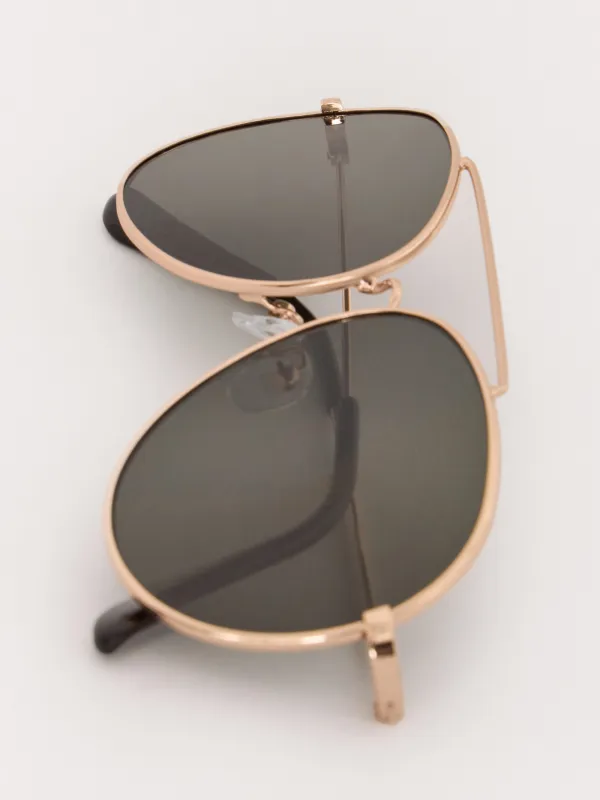 Очки солнцезащитные, металл/пластик, золотисто-зеленые, Авиаторы, Spiffy, image-2