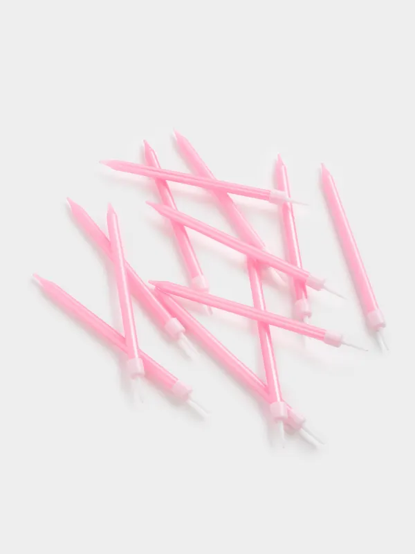 Тортқа арналған шам, 10 см, 12 дана, жіңішке, қызғылт, туған күн кеші, image-2