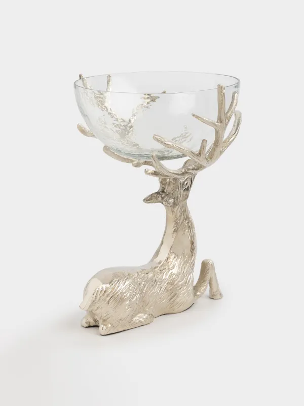 Жеміс вазасы, 26х38 см, аяқты, шыны/металл, күміс, Бұғы, Arctic deer, image-1