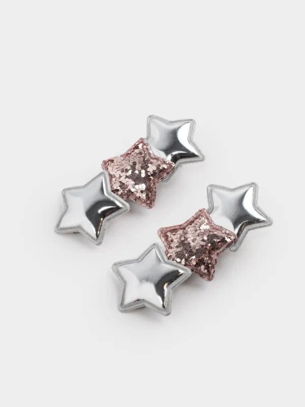 Шаш қыстырғыштар жинағы, 6 см, 2 дана, балаларға арналған, полиуретан/металл, күміс/шампан, Hairstyle, image-1