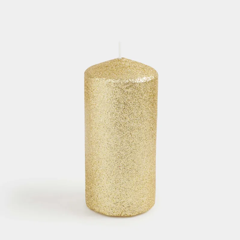 Шам, 10 см, цилиндрлік, жылтырақтары бар, шампан, Sparkly candle, image-1