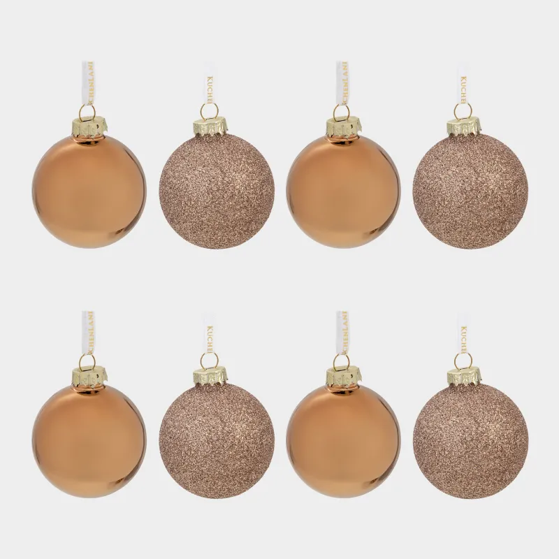 Шырша ойыншықтарының жиынтығы, 4 см, 8 дана, шыны, жылтырақтары бар, шампан, Шар, Ball sparkle