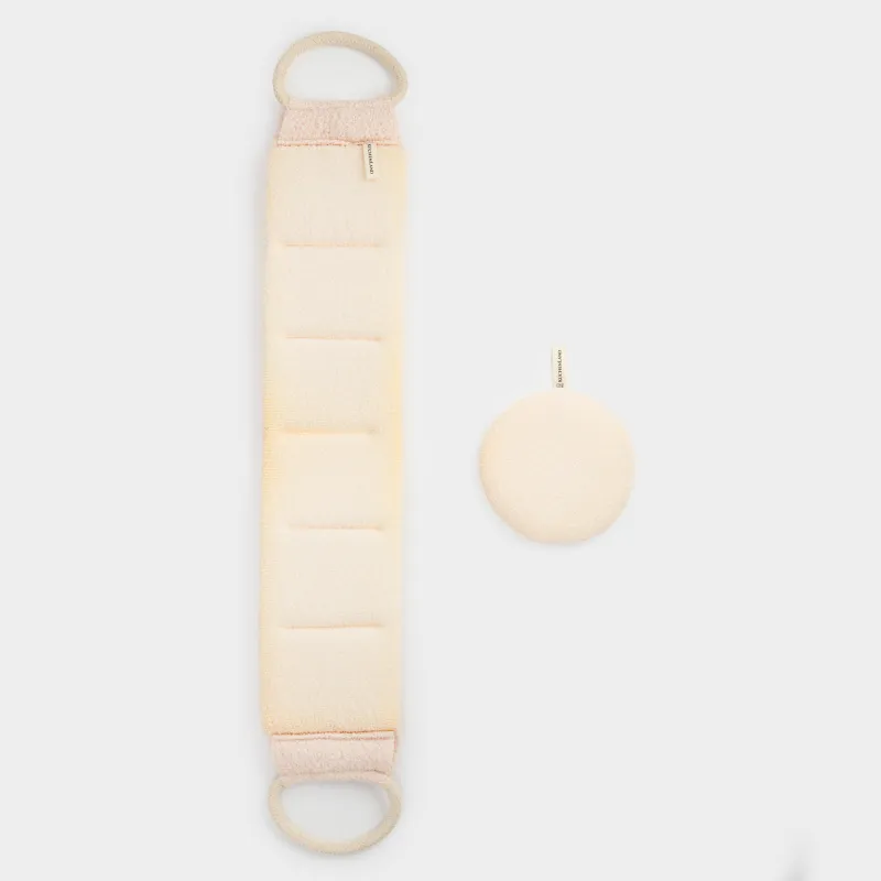 Душ жинағы, 2 зат, жуғыш-таспа/жуғыш-губка, нейлон/мақта, сарғылт, Unique spa