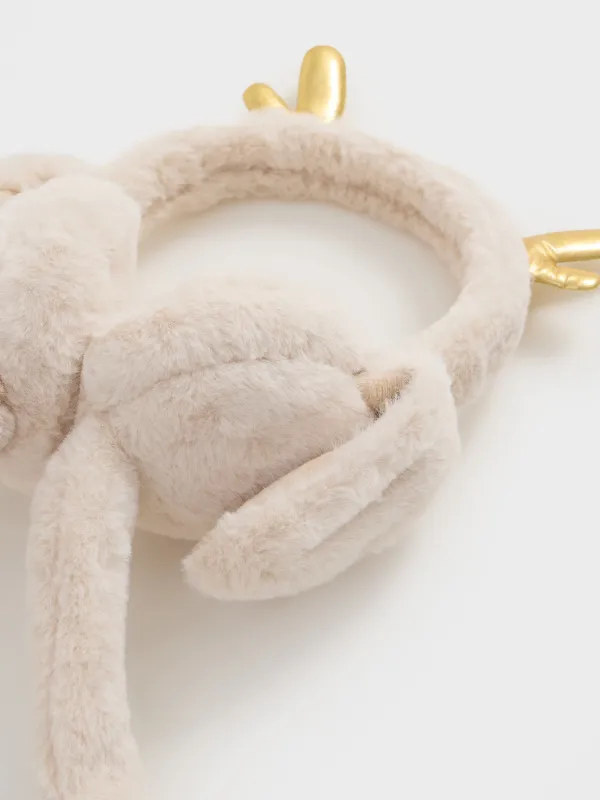 Наушники меховые, 13х20 см, с поднимающимися ушками, искусственный мех, бежевые, Rabbit, image-3