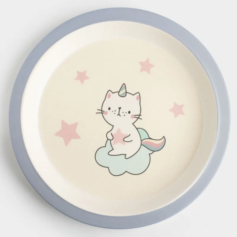 Ыдыс-аяқ жинағы, балаларға арналған, 5 зат, бамбук, қызғылт, Қанаттары бар бір мүйізді, Unicorn, image-2