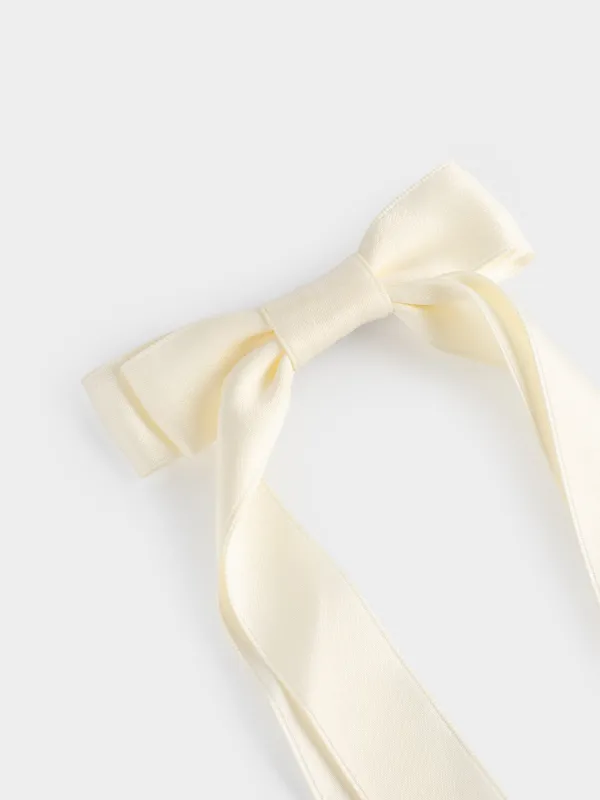 Шаш қыстырғыш, 24 см, балаларға арналған, атлас/металл, сүт түстес, Бантик, Silk, image-1