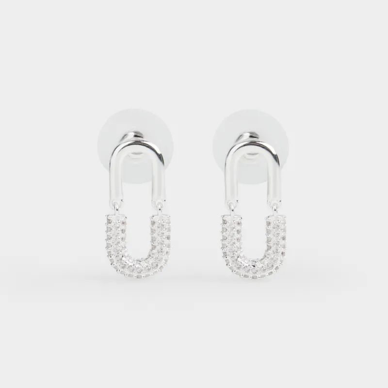 Пуссет сырғалары, 2 см, 2 дана, металл/циркон, күміс түстес, Jewelry crystal