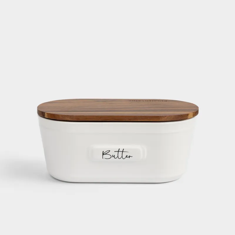 Масленка, 16 см, керамика/дерево, прямоугольная, молочная, Noble tree