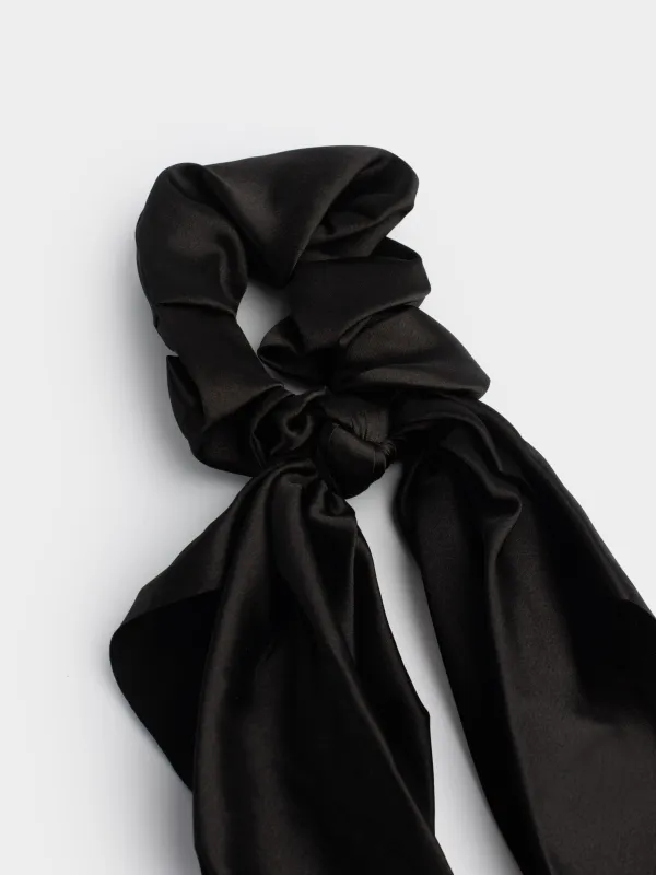 Резинка для волос, 25 см, с лентой, сатин, черная, Silk, image-1