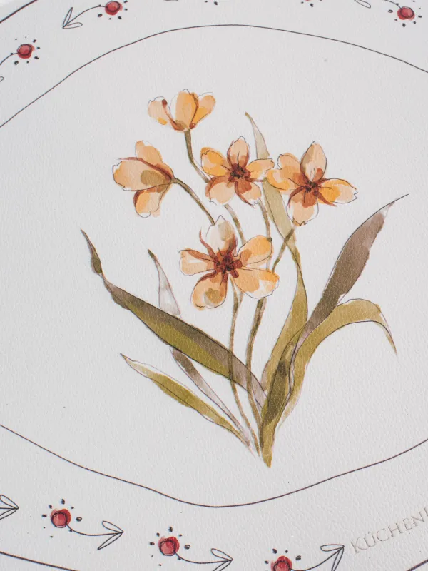 Салфетка под приборы, 32x44 см, ПВХ, фигурная, белая, Желтые цветы, Rock print, image-4