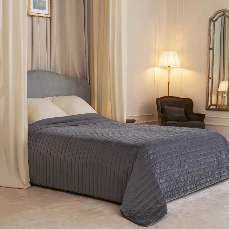 Төсек жапқыш, 220х240 см, сырылған, барқыт/микрофибра, сұр, Stitch velvet