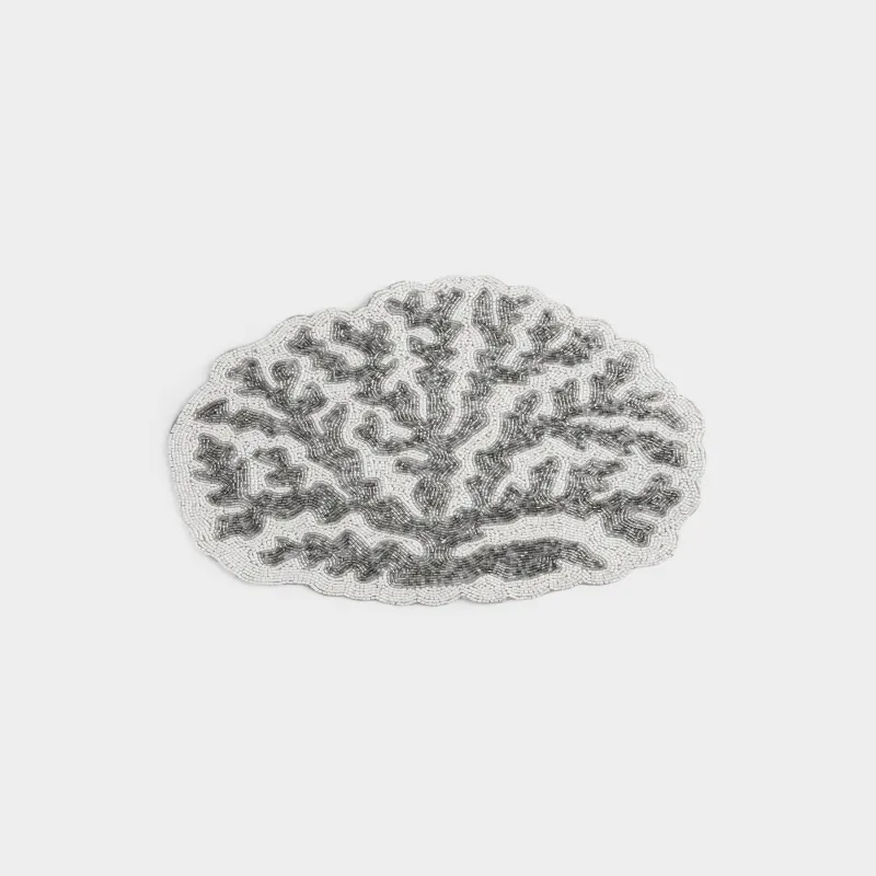 Салфетка под приборы, 36х44 см, бисер, фигурная, белая, Коралл, Art beads, image-1