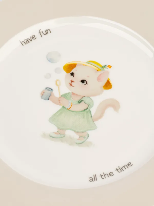 Тіскебасар тәрелкесі, балаларға арналған, 19 см, фарфор N, ақ және сарғылт-қоңыр, Қалпақ киген мысық, Ideas life, image-3