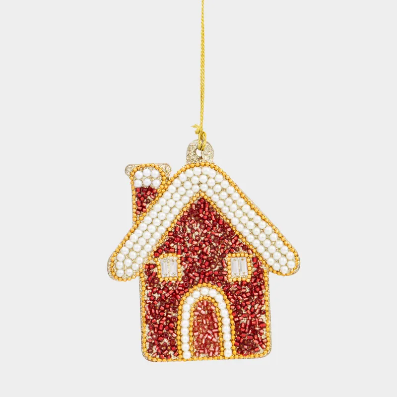 Шырша ойыншығы, 10 см, моншақ/ағаш, қызыл және алтын, Үй, Beads figure