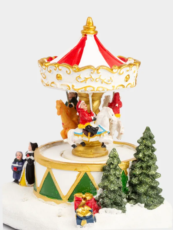 Мүсінше, 15х17 см, жарықтандырылған, анимациялық, полирезин, Қарлы айналмалы әткеншек, Christmas style, image-3