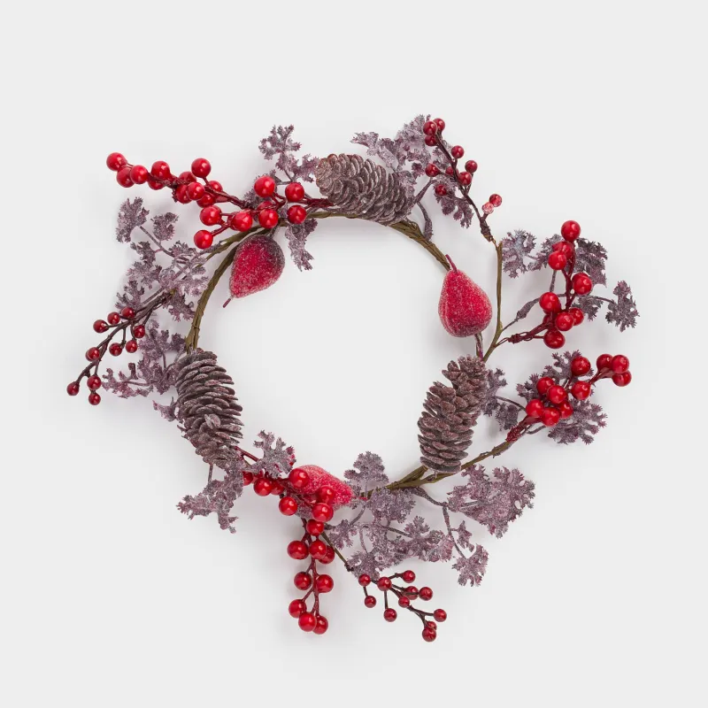 Сәндік гүл шоғы, 15/27 см, шай шамына арналған, пенопласт/пластик, Қызыл жидектер, Red berry